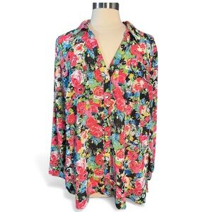 Vintage Notations Floral Multicolor Blouse Size 3X Retro Oversized Plus Size